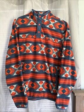 Eddie Bauer Orange & Navy Geometric Lightweight Fleece Pullover